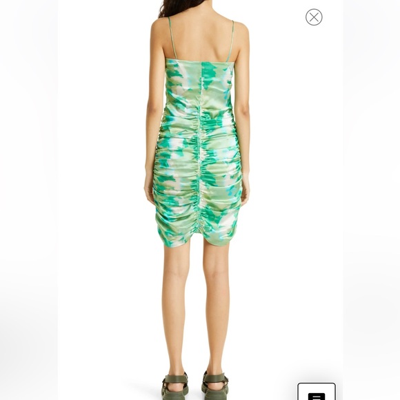 NWT GANNI Ruched Stretch Organic Silk Dress in Lily Green size 0 - Picture 2 of 6